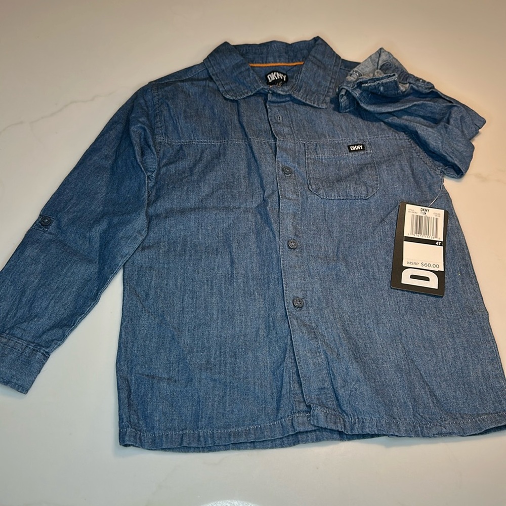 NWT DKNY Kids Denim Button Down Long Sleeve Top 4T
